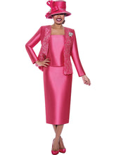 Ben Marc 2023. Three Piece Skirt Set in Beautiful Lace and Twill Combination. Available in Hot Pink color in Sizes 10-24.