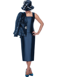 Ben Marc 2123. Three Piece Skirt Set in Beautiful Twill. Available in Navy and Peas color in Sizes 10-30