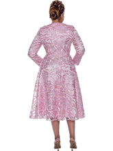 Dorinda Clark Cole-DCC5271. Beautiful Dress with Shoulder Ruffle and Brooch Embellishment in Soutache Lace Fabric. Available in Pink color in Women's Sizes 16W-26W.