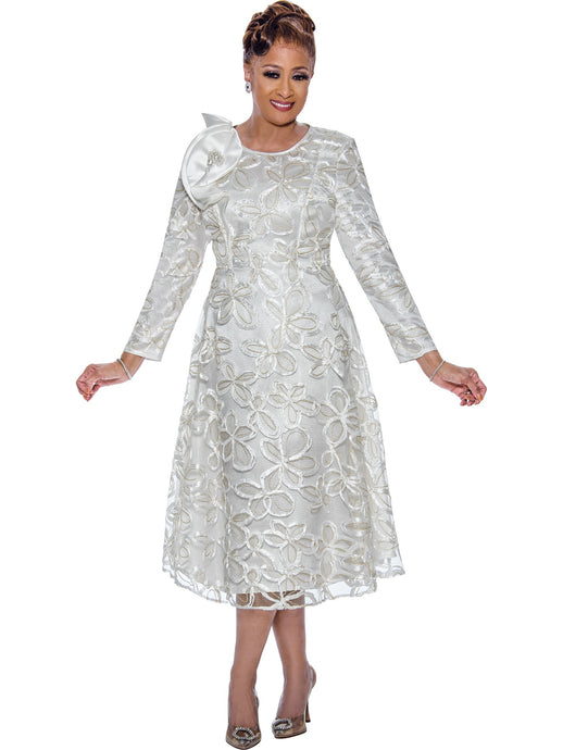 DCC5271. Beautiful Dress with Shoulder Ruffle and Brooch Embellishment in Soutache Lace Fabric