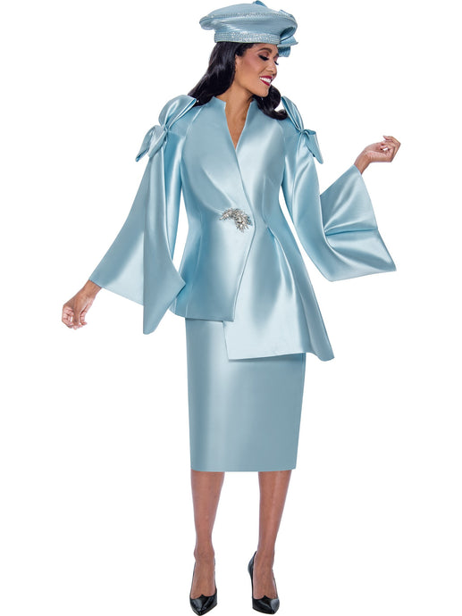 Fully lined skirt suit by GMI available in Blue, Pink in Sizes 8-18 and 16W-30W.