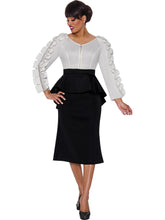  SL1771. 1Pc Dress With Hi Lo Layered Waist Jacket with Pleated sleeves and Jewelled Zipper Pull in Light Scuba Fabric. Available in Black/White, White/Pink in color in Women's sizes (16W-26W)