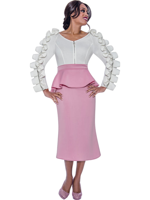  SL1771. 1Pc Dress With Hi Lo Layered Waist Jacket with Pleated sleeves and Jewelled Zipper Pull in Light Scuba Fabric. Available in Black/White, White/Pink in color in Women's sizes (16W-26W)