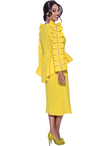  SL1771. 1Pc Dress. With Hi Lo Layered Waist Jacket with Pleated sleeves and Jewelled Zipper Pull in Light Scuba Fabric. Available in Black/White, White/Pink and Yellow in color in Sizes 14-18 and 16W-26W.