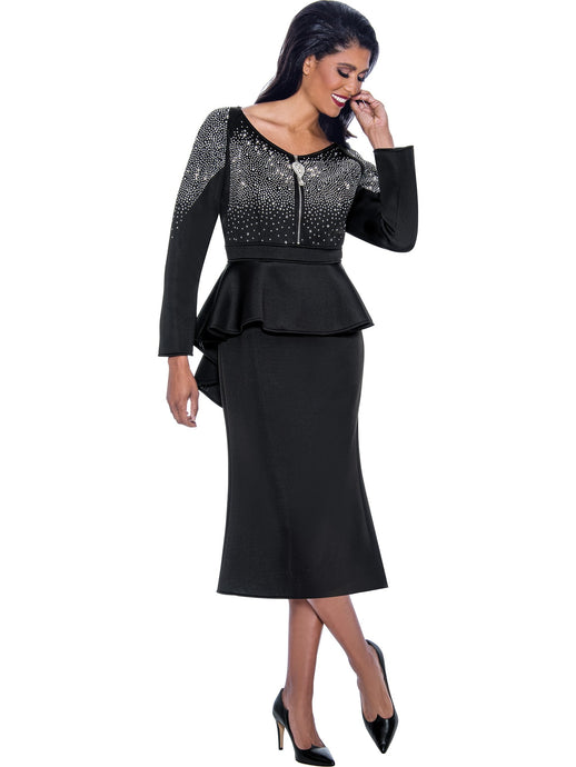  SL1961. 2Pc Jacket and Skirt Set with Hi Lo Jacket Designed with Elaborate Rhinestones in Beautiful LT Available in Black and Champagne color in Sizes 8-18 and 16W-26W